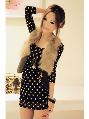 Q8271*Dot Printing Black Blouse